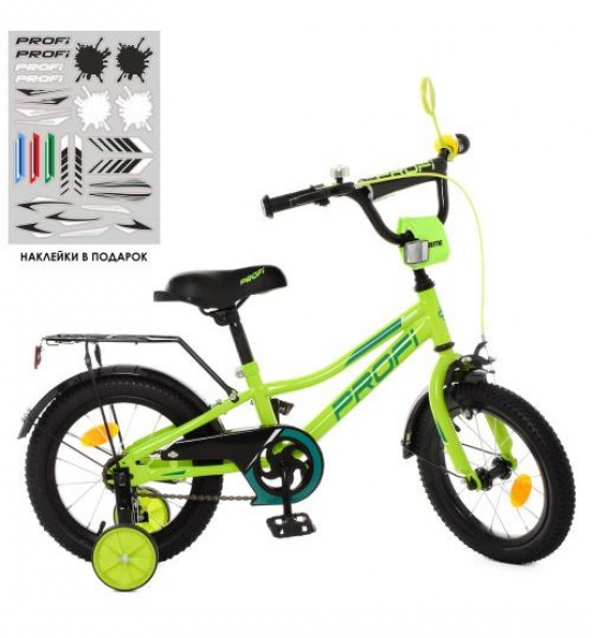 Велосипед детский PROF1 12д. Y12225 (1шт) Prime, салатовый,звонок,доп.колеса Фото
