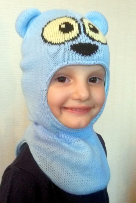 Шапка-шлем для мальчика с глазками и ушками  Бабасик Лунтик, цвет голубой Фото