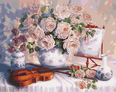 Картина по номерам Натюрморт &quot;Розы и скрипка&quot;, в термопакете 40*50см