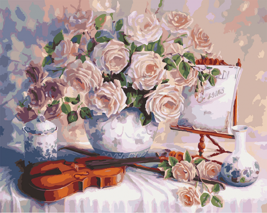 Картина по номерам Натюрморт &quot;Розы и скрипка&quot;, в термопакете 40*50см Фото