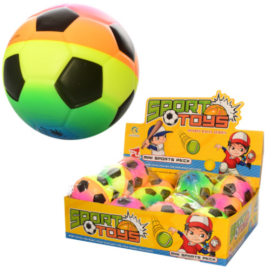 Мяч детский фомовый E4002 (288шт) 9,5см, футбол, радуга, 12шт в дисплее, 38-28-10см Фото