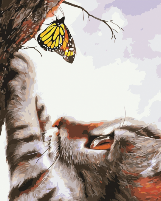 Картина по номерам &quot;Кот и бабочка&quot;, в кор.  40*50см, ТМ ArtStory Фото