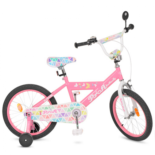 Велосипед детский PROF1 18д. L18131 (1шт) Butterfly 2,розовый, звонок,доп.колеса Фото