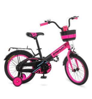 Велосипед детский PROF1 16д. W16115-7 (1шт) Original,розово-черный (мат),крылья,звонок,доп.колеса