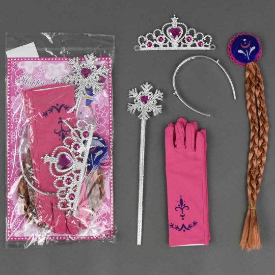 Аксессуары для девочки (волшебная палочка, диадема, перчатки и коса 50см)  в п/э /180/ Фото