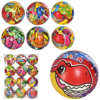 Мяч детский фомовый MS 3481 (240шт) 7,6см, 6видов, динозавры, упаковка 12шт