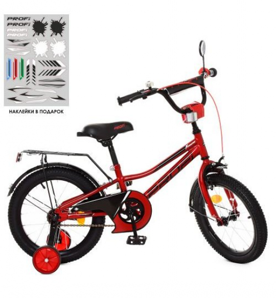 Велосипед детский PROF1 16д. Y16221 (1шт) Prime,красный.,звонок,доп.колеса Фото