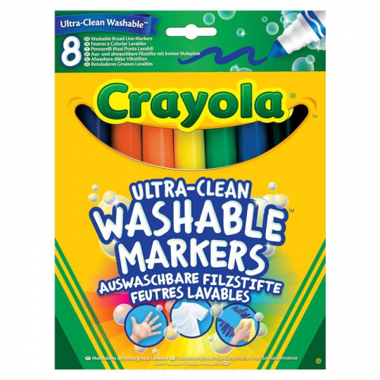 Фломастеры, широкие, смываемые, 8 цветов, 3+, в кор. 17*13см, ТМ Crayola Фото
