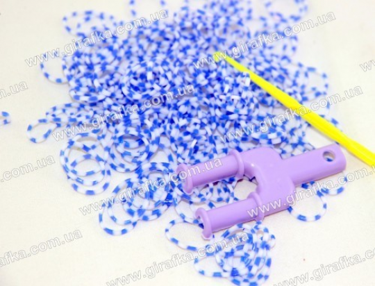 Набор резиночек полосатых для плетения 200 штук бело-синие Фото