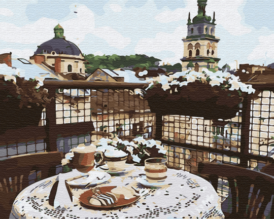 Картина по номерам Кофе на крыше Львова, в термопакете 40*50см Фото