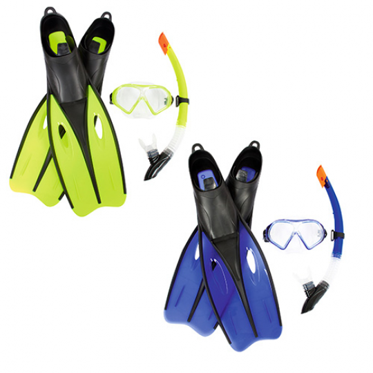 Набор для плавания (маска,трубка,ласты,регулир.ремешок), 2 цвета, в сетке, Bestway(6шт) Фото