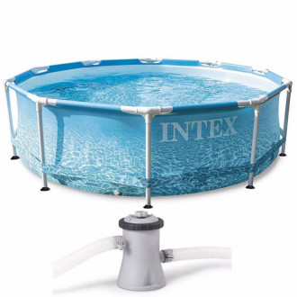 Круглый каркасный бассейн Intex 28208 (305 x 76 см) Metal Frame (В комплекте картриджный фильтрующий насос)