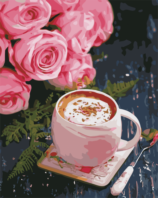 Картина по номерам &quot;Кофе и розы&quot;,  в кор. 40*50см, ТМ ArtStory Фото