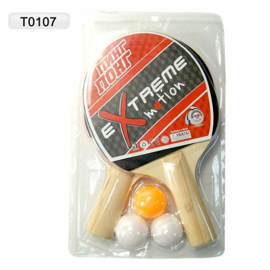Теннис настольный T0107 (40шт) 2 ракетки + 3 мячика, под слюдой 25*15см Фото