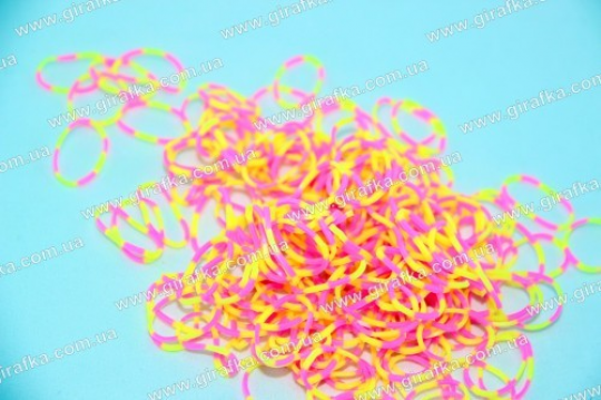 Полосатые резинки для плетения 200 штук желто-розовые купить Фото