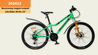 Велосипед подростковый 2-х колёсн. 24&quot; Like2bike Strike, зелёный,рама сталь 12,5&quot;,21-ск, Disk brake, сборка 85