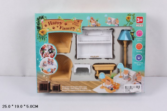 Животные флоксовые 012-08B (48шт) Happy Family, гостинная с пианино, в короб.25*19*5см Фото