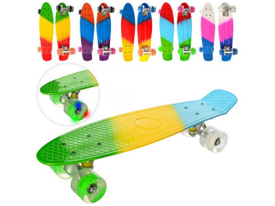 Скейт MS 0746-1 (6шт) пенни,56,5-15см,алюм.подвеска,колесаПУсвет,подшABEC-7,радуга,микс цветов