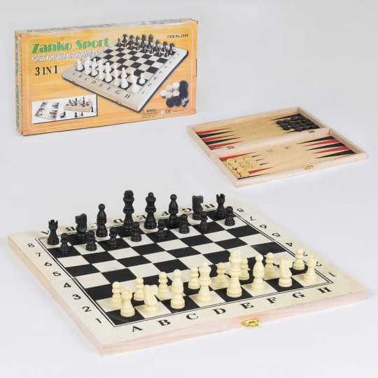 Шахматы деревянные С 36817 (54) 3 в 1, в коробке Фото