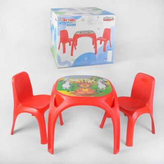 Столик с двумя стульями 03-422 (1) “Pilsan” КАРСНЫЙ, размер стола 65×65×51см, размер стула 42×42×56см, с резиновой накладкой, в коробке