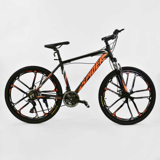 Велосипед Спортивный CORSO 26&quot;дюймов JYT 006 - 8108 BLACK-ORANGE SPIDER (1) Алюминий, 21 скорость Фото