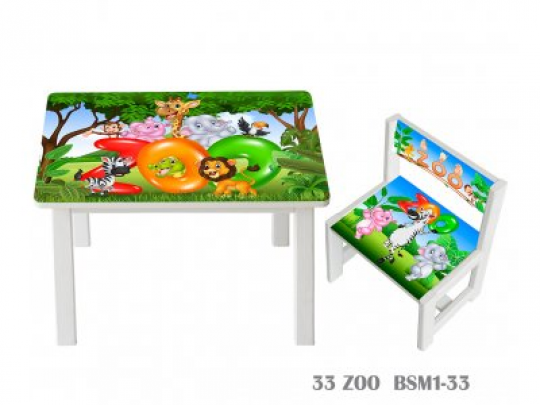 Детский стол и укреплённый стул BSM1-33 Zoo - Зоопарк Фото