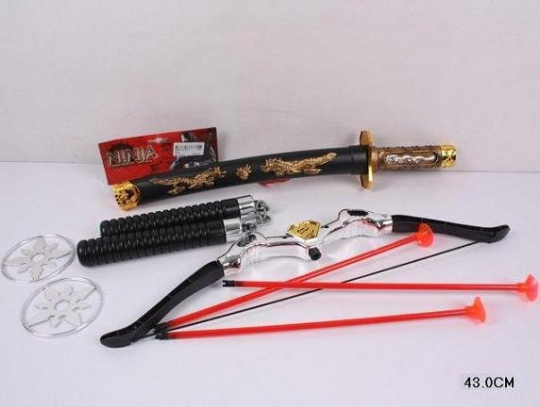 Набор оружия &quot;Ниндзя &quot; 8610 (120шт/2) катана, ножны, сюрекены, лук и стрелы, ...в пакете 43см Фото