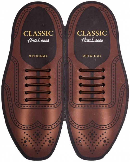 Силиконовые  шнурки AntiLaces Classic, 30 мм, 10 шт, коричневые Фото