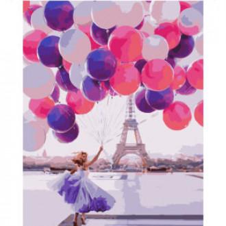Набір для розпису по номерах VA-1556 &quot;Дівчина з кульками в Парижі&quot;, розміром 40х50 см
