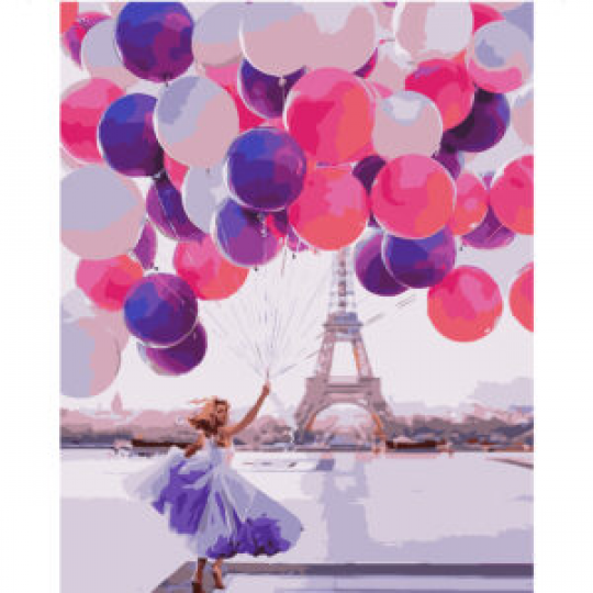 Набір для розпису по номерах VA-1556 &quot;Дівчина з кульками в Парижі&quot;, розміром 40х50 см Фото