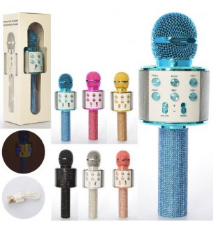 Микрофон WS858 Lux (20шт) 23см,аккум, Bluetooth, TFслот,USBзарядное, 6цветов, в кор-ке, 29-8,5-10см