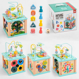 Деревянный Логический куб 25205 &quot;FUN GAME&quot;, пальчиковый лабиринт, сортер, часы, мини-игра, шестеренки, в коробке