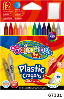 Карандаши цветные, стираемые, пластиковые, с резинкой, 12 цветов, в кор.16*11см., ТМ Colorino