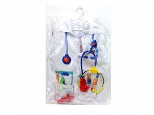 Доктор KN522 (24шт) халат дл. 48см, стетоскоп, шприц, в кульке, 36-55-2см Фото
