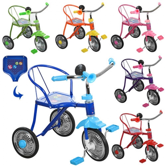 Велосипед 3-х колес., хром, 6 цветов: Цена за 1шт.,в кор. 6шт, клаксон, 52*51*40см (6) Фото