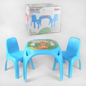Столик с двумя стульями 03-422 (1) “Pilsan” ГОЛУБОЙ, размер стола 65×65×51см, размер стула 42×42×56см, с резиновой накладкой, в коробке
