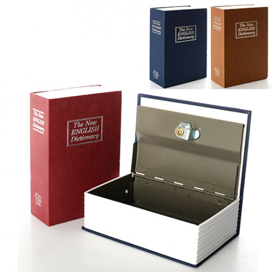 Книга-сейф MK 0790 (24шт) металл/картон, замок, ключ, 3 цвета, в кульке, 18-11,5-5,5см Фото