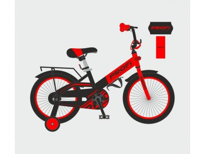 Велосипед детский PROF1 16д. W16115-5 (1шт) Original,красно-черный (мат),крылья,звонок,доп.колеса