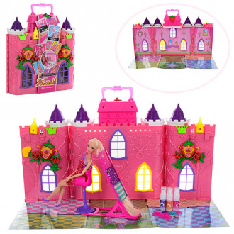 Замок 68034 (9шт) принцессы,кукла-шарнирн,31см,трафар,краска для волос,картон.обертка,34-37-10см