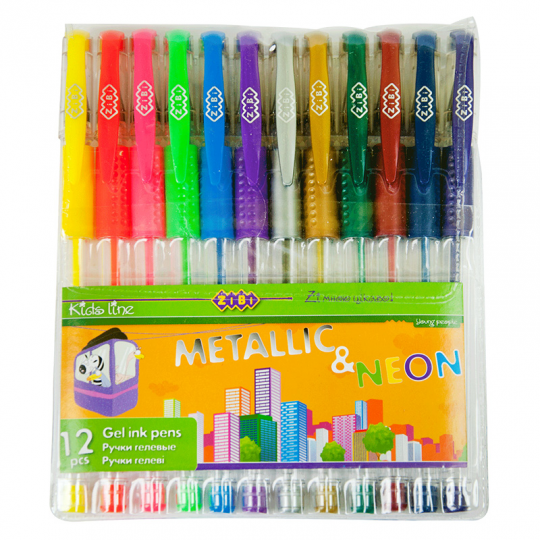 Набір з 12-ти гелевих ручок NEON+METALLIC, 12 кольорів Фото