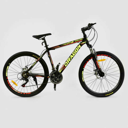 Велосипед  Спортивный CORSO 26&quot;дюймов JYT 010 - 1074 BLACK-YELLOW DRAGON (1) Алюминий, 21 скорость Фото