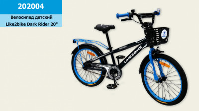 Велосипед детский 2-х колес.20'' Like2bike Dark Rider, чёрный/синяя, рама сталь, со звонком, руч.тормоз, сборка 75