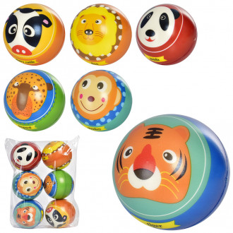Мяч детский фомовый MS 3484 (120шт) 10см, 6видов, животные, упаковка 6шт