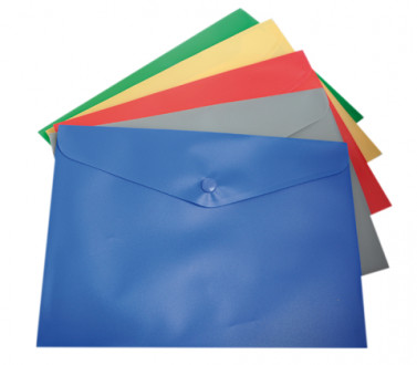 Папка-конверт А5 на кнопці асорті кольорів, глянцева непрозора