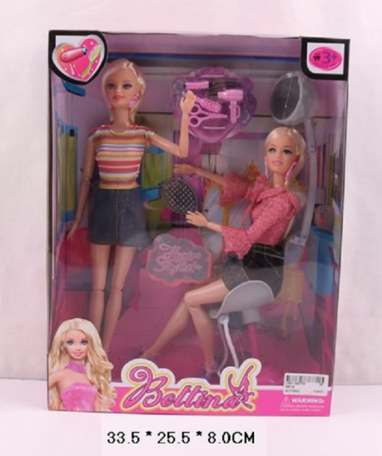 Кукла типа &quot;Барби&quot;Парикмахер&quot;68016 (36шт)2 куклы в наборе,кресло,фен,ножн,аксесс,в кор.33,5*25,5*8 Фото