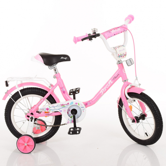 Велосипед детский PROF1 14д. Y1481 (1шт) Flower, розовый,звонок,доп.колеса Фото