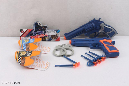 Полицейский набор 11-13 (240шт/2) пистолеты, присоски, кобура, наручники, в пакете 21*12см Фото