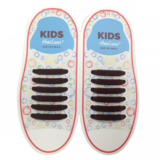 Силиконовые  шнурки AntiLaces Kids, 38 мм, 12 шт, коричневые Фото
