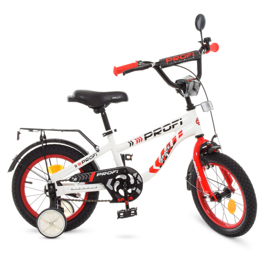 Велосипед детский PROF1 14д. T14154 (1шт)Space,бело-красный,звонок,доп.колеса Фото
