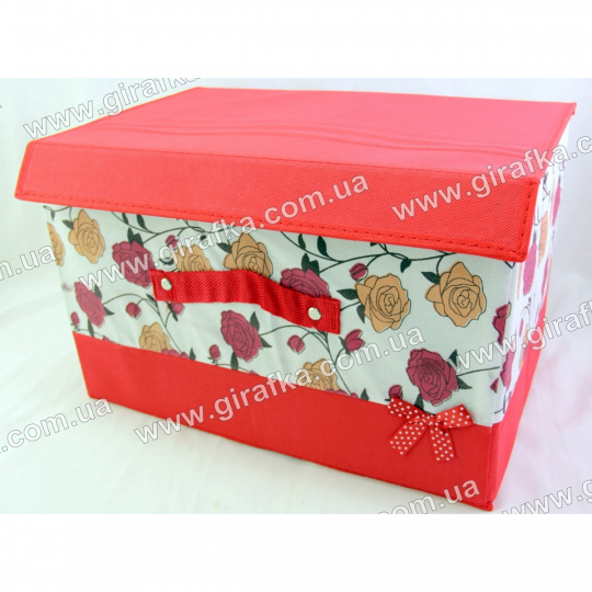 Ящик для хранения игрушек и других вещей красно-белый (розы) Фото